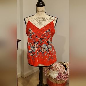 Miss Me Women  Floral Spaguetti Strap Delicate Red Lace  Summer Top, Size S